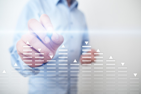 Stock trading, data analysis diagram, chart, graph on virtual screen. Business and technology concept.の写真素材
