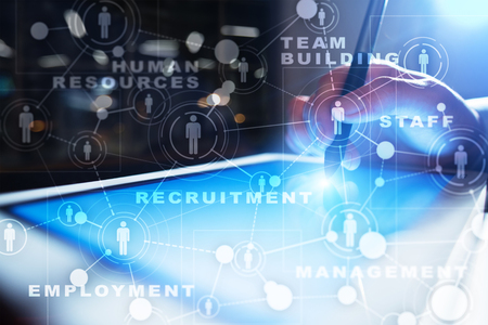 Human resource management, HR, recruitment, leadership and teambuilding. Business and technology concept.の写真素材