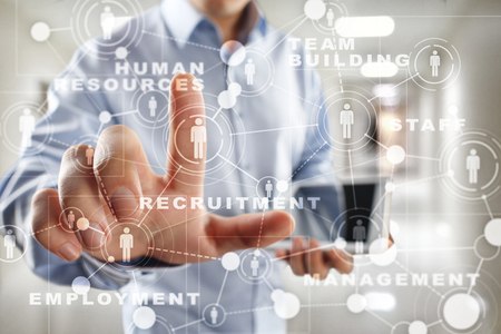 Human resource management, HR, recruitment, leadership and teambuilding. Business and technology concept.の写真素材