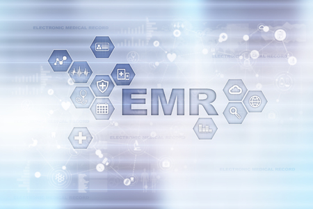 Electronic health record. EHR, EMR. Medicine and healthcare concept. Medical doctor working with...