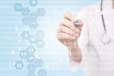 Medicine and healthcare concept. Medical doctor working with modern pc. Electronic health record. EHR, EMR.の写真素材