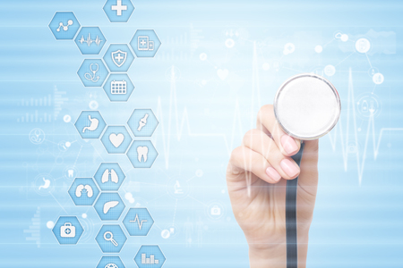 Medicine and healthcare concept. Medical doctor working with modern pc. Electronic health record. EHR, EMR.の写真素材