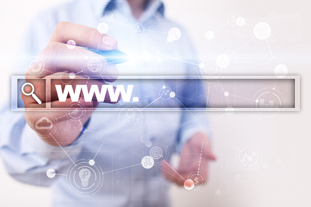 Search bar with www text. Web site, URL. Digital marketing. Business, internet and technology concept.の写真素材