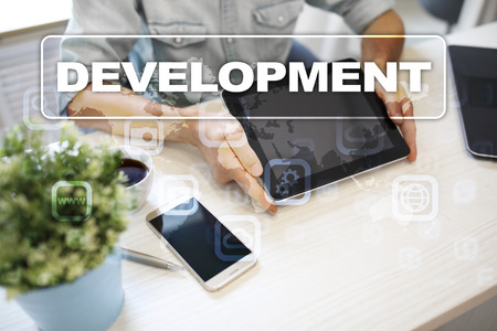 Development concept on virtual screen. Software. Personal.