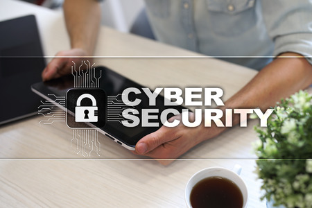 Cyber security, Data protection, information safety and encryption. internet technology and business concept.  Virtual screen with padlock icons.の写真素材