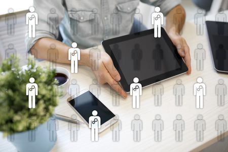 Human resource management, HR, recruitment, leadership and teambuilding. Business and technology concept.の写真素材