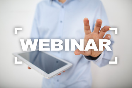 Webinar. E-Learning, Online Education concept. Personal development. Virtual screen.の写真素材