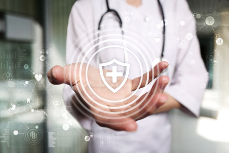 Medical concept on virtual screen. Healthcare. Online medical consultation and health check, EMR, EHR.の写真素材
