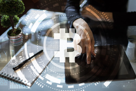 Bitcoin cryptocurrency. Financial technology. Internet money. Business concept.