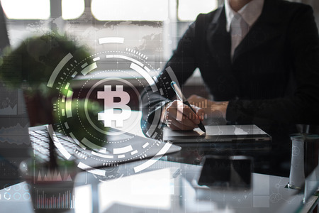 Bitcoin cryptocurrency. Financial technology. Internet money. Business concept.の写真素材