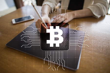 Bitcoin cryptocurrency. Financial technology. Internet money. Business concept.の写真素材