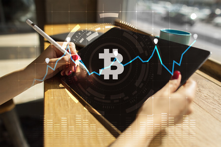 Cryptocurrency graph on virtual screen. Business, Finance and technology concept. Bitcoin, Ethereum.の写真素材