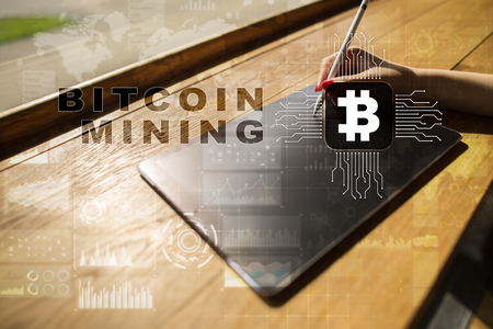 Bitcoin mining. Cryptocurrency, blockchain. Financial technology and internet concept.の写真素材