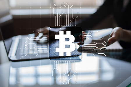 Bitcoin cryptocurrency. Financial technology. Internet money. Business concept.の写真素材