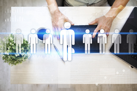 Human resource management, HR, recruitment, leadership and teambuilding. Business and technology concept.の写真素材