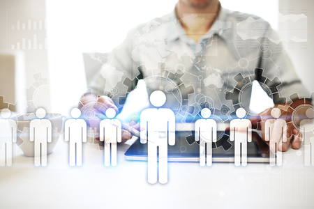 Human resource management, HR, recruitment, leadership and teambuilding. Business and technology concept.の写真素材