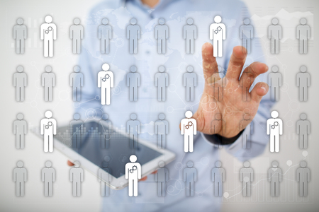 Human resource management, HR, recruitment, leadership and teambuilding. Business and technology concept.の写真素材