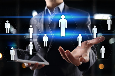 Human resource management, HR, recruitment, leadership and teambuilding. Business and technology concept.の写真素材