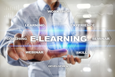 E-Learning on the virtual screen. Internet education concept.