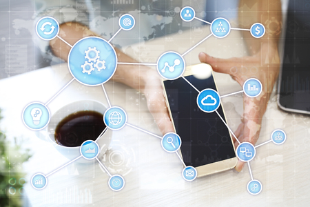 Automation concept as an innovation, improving productivity, reliability and repeatability in technology and business processes.の写真素材