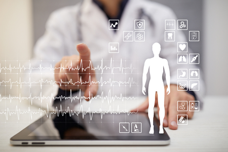 Medical record diagram on virtual screen concept. Health monitoring application.の写真素材