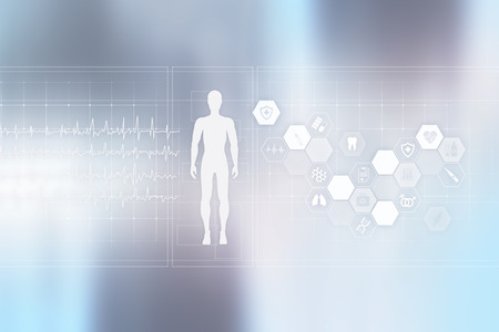 Doctor using modern computer with Medical record diagram on virtual screen concept. Health monitoring application.の写真素材