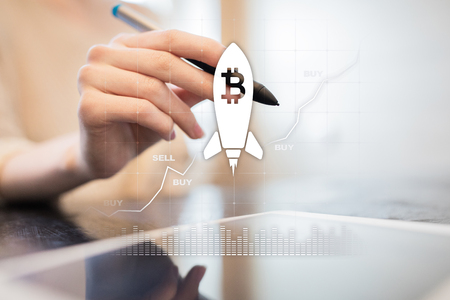 Bitcoin cryptocurrency. Financial technology. Internet money. Business concept.の写真素材