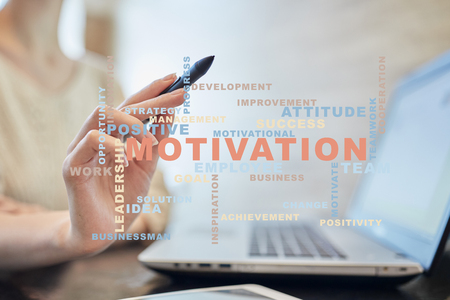 Motivation concept on the virtual screen. Words cloud.の写真素材