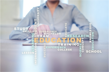 Education words cloud on the virtual screen.の写真素材
