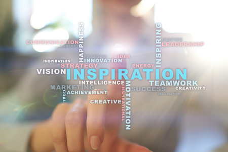 Inspiration words cloud on the virtual screen.の写真素材