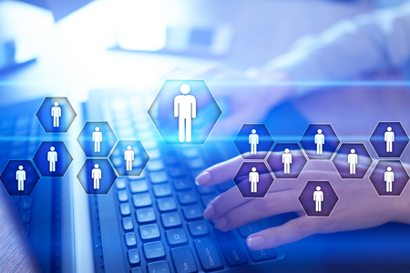 Human resource management, HR, recruitment, leadership and teambuilding. Business and technology concept.の写真素材
