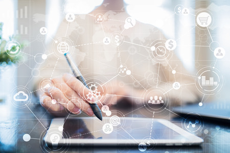 Template for text, Virtual screen Background with icons. Business, internet technology and networking concept.の写真素材