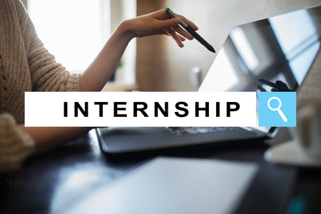 Internship text on virtual screen. Business, education and internet concept. の写真素材