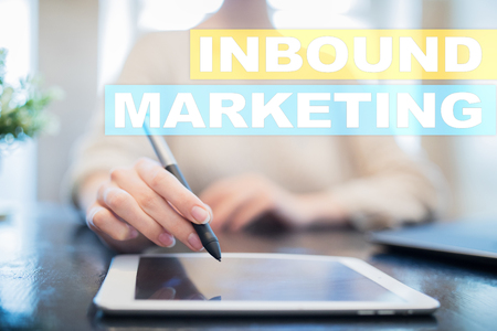 Inbound marketing text on virtual screen. Business and technology concept.の写真素材