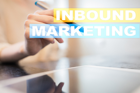 Inbound marketing text on virtual screen. Business and technology concept.の写真素材