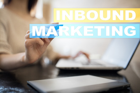 Inbound marketing text on virtual screen. Business and technology concept.の写真素材