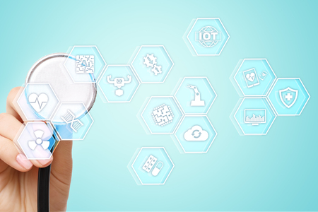 Modern medical technology icons on virtual screen.の写真素材