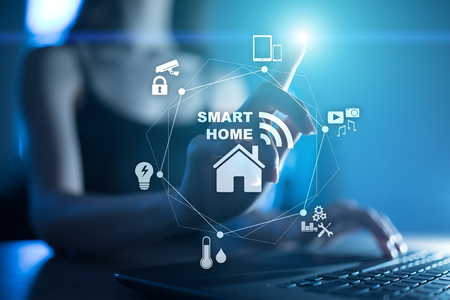 Smart home automation concept on virtual screen.の写真素材