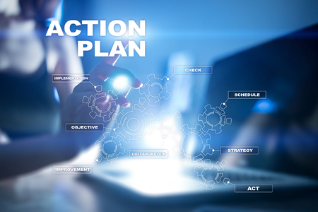 Action plan on the virtual screen. Planning concept. Business strategy.の写真素材