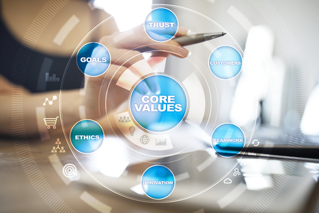 Core values business and technology concept on the virtual screen.