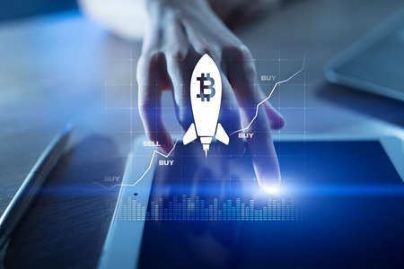 Bitcoin cryptocurrency. Financial technology. Internet money. Business concept.の写真素材