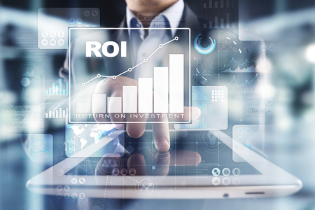 ROI, Return on investment business and technology concept. Virtual screen background.の写真素材