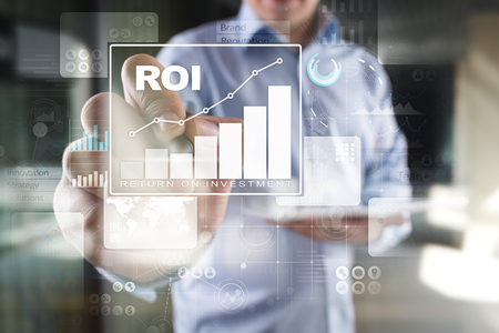 ROI, Return on investment business and technology concept. Virtual screen background.の写真素材