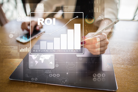ROI, Return on investment business and technology concept. Virtual screen background.の写真素材