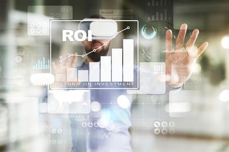 ROI, Return on investment business and technology concept. Virtual screen background.の写真素材
