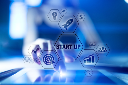 Business Start Up concept. Development and marketing strategy on virtual screen.
