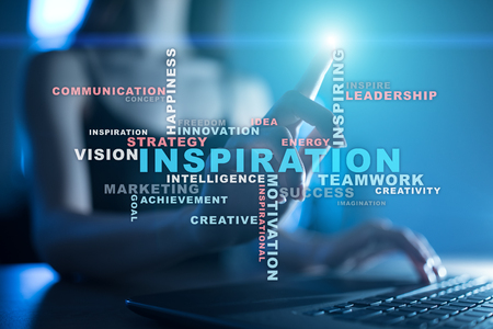 Inspiration words cloud on the virtual screen.の写真素材