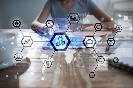 IOT, Automation, industry 4.0. Information technology in manufacturing concept. Smart factory.の写真素材