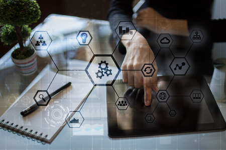 IOT and Automation concept as an innovation, improving productivity, reliability and repeatability in technology and business processes.の写真素材
