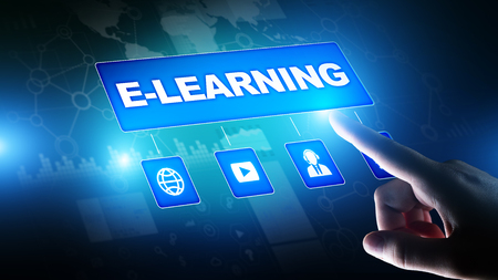 E-learning, Online education, internet studying. Business, technology and personal development concept on virtual screen.の写真素材